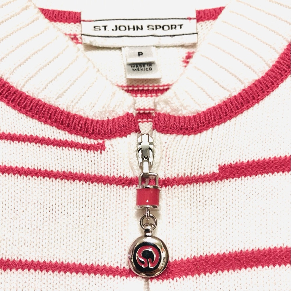 St. John Sport Full Zip Cardigan Sweater Size 2 Petites Santana Knit Hot Pink - Picture 10 of 14